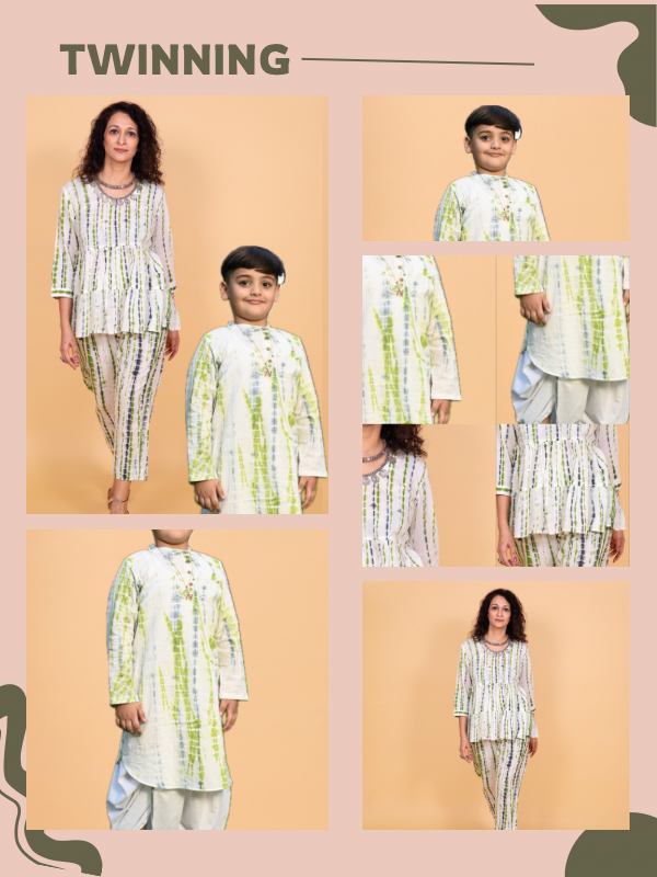 Mom & Son Cotton Green Twinning Set Duo