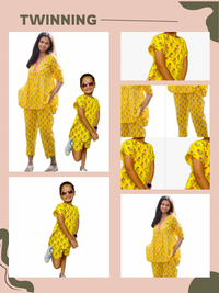 Thumbnail for Mom & Daughter Yellow Floral Cotton Hand Block Printed Twinning Set Duo