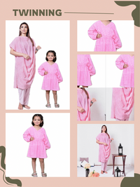Thumbnail for Mom & Daughter Pink Cotton Handblock Fish Printed Twinning Set Duo