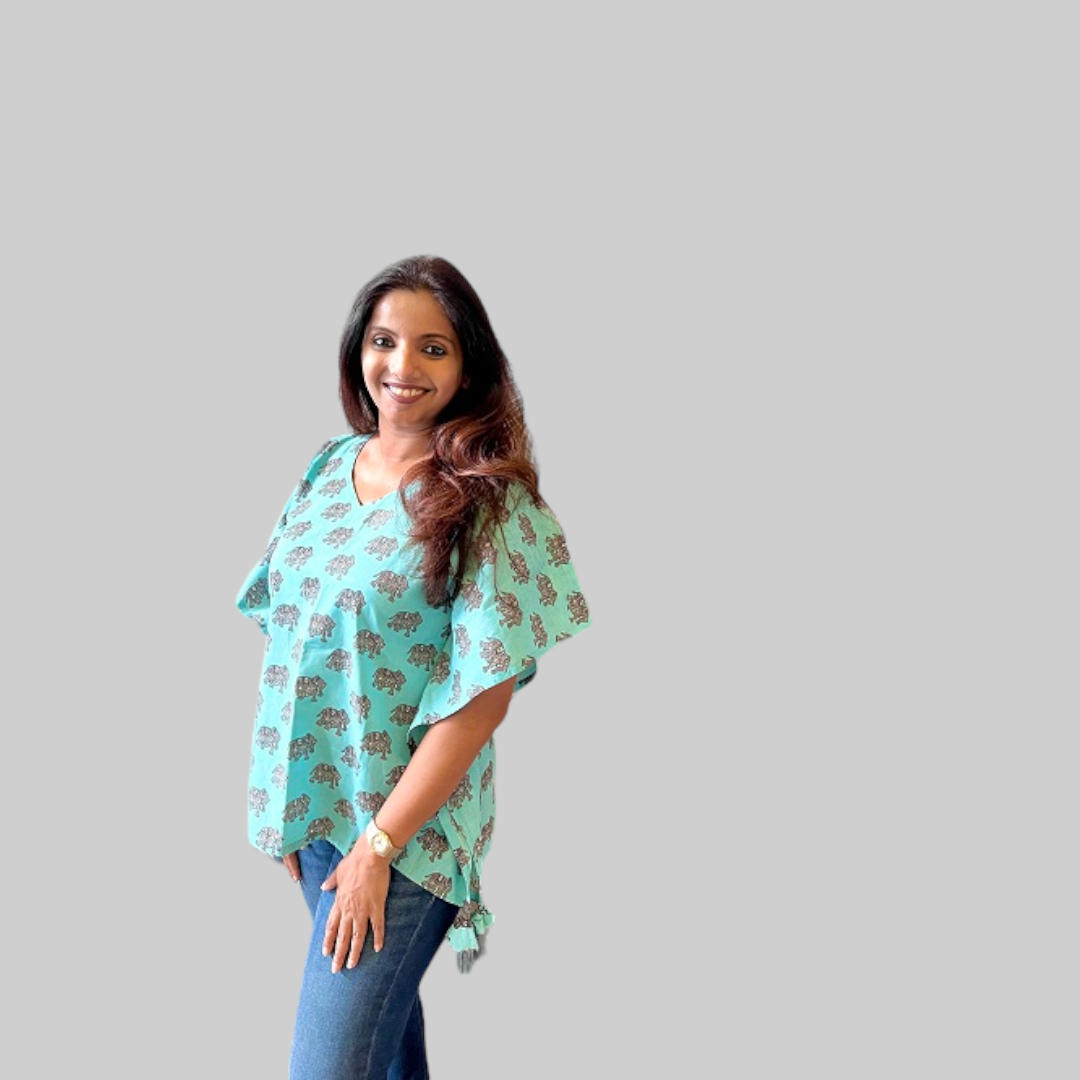 Cyan Blue Ele Print Kaftan Top