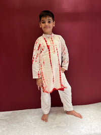 Thumbnail for Red White Tie & Dye Cotton Kurta Pyjama Set For Boys