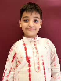 Thumbnail for Red White Tie & Dye Cotton Kurta Pyjama Set For Boys