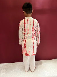 Thumbnail for Red White Tie & Dye Cotton Kurta Pyjama Set For Boys