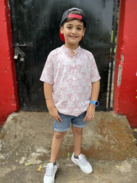 Thumbnail for Red & White lotus Print Cotton Handblock Printed Boy shirts