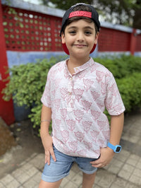 Thumbnail for Red & White lotus Print Cotton Handblock Printed Boy shirts