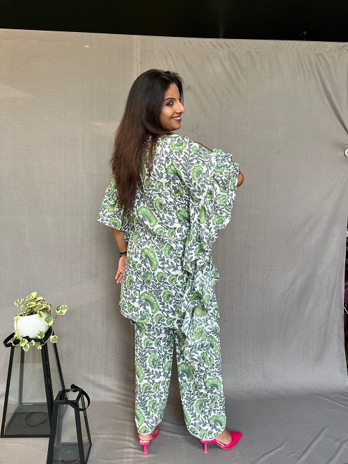 Green Floral Print Co-ord Set for Women