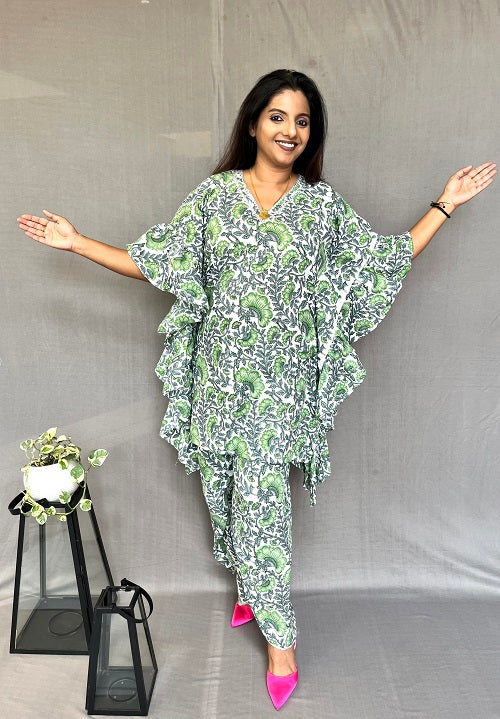 Green Floral Print Co-ord Set for Women