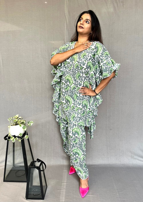 Green Floral Print Co-ord Set for Women