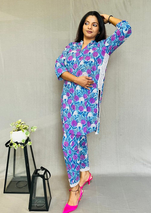 Blue and purple floral coord set