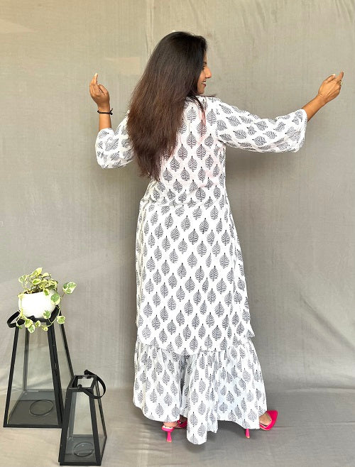 Three-Piece White Leaf Print Co-ord Set for Women