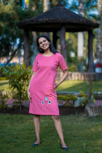 Thumbnail for Pink Embroidered Cotton Shift Dress