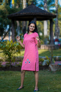 Thumbnail for Pink Embroidered Cotton Shift Dress