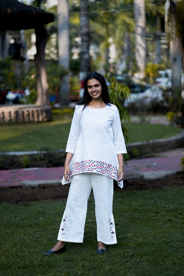 White Embroidered Designer Cotton Coords