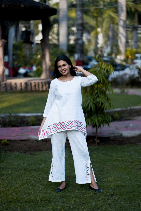 White Embroidered Designer Cotton Coords