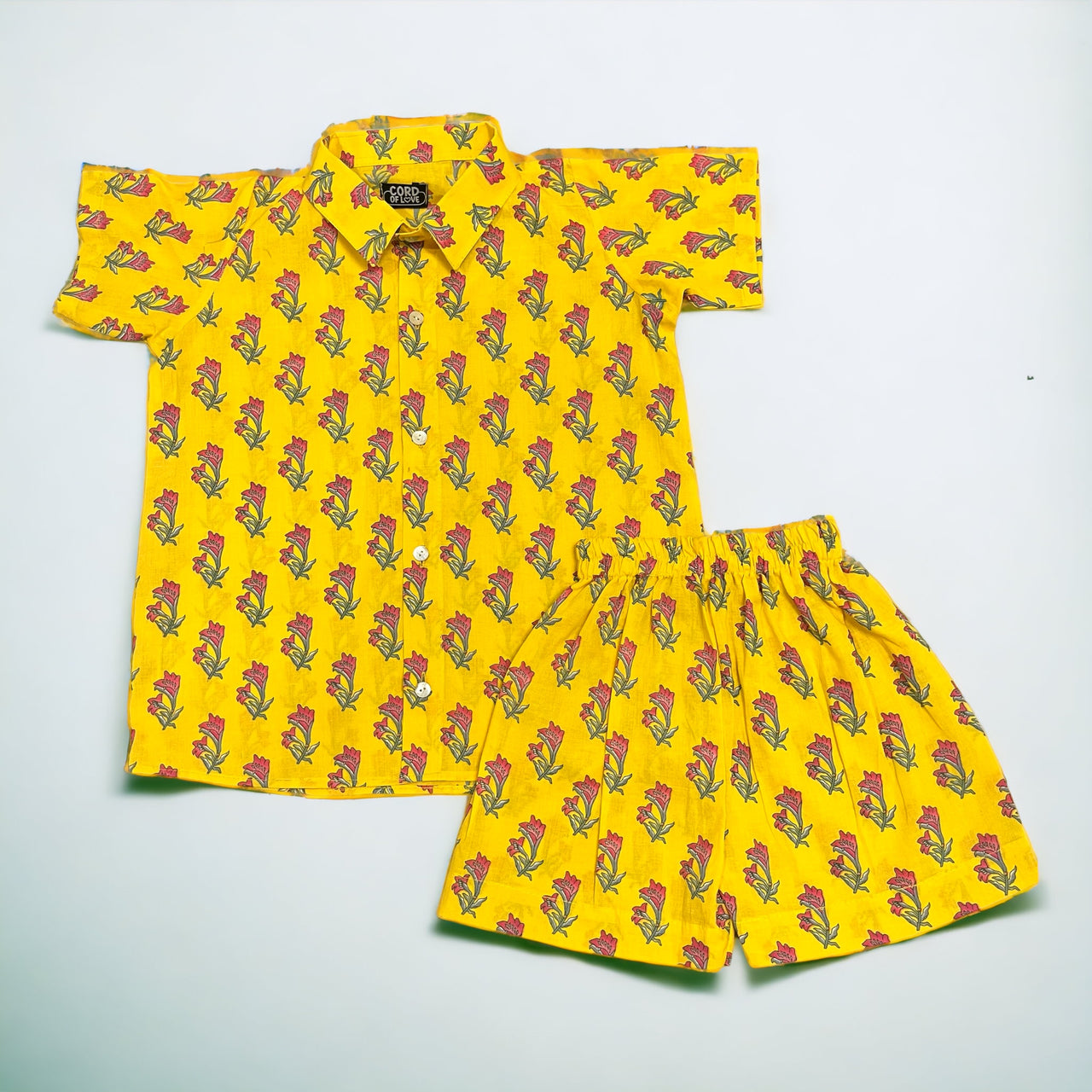 Sunshine Yellow Floral Print Shirt Shorts Boy's Co-ord Set