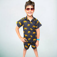 Thumbnail for Black Cheetah Print Shirt Shorts Boy’s Co-ord Set