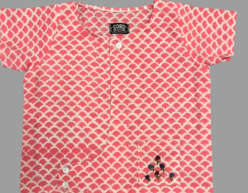 Pink scale and stripes Block Print Cotton Unisex Co-ord Set