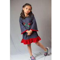 Thumbnail for Boy & Girl Basic Blue Cotton Lycra Denim Popsicles Embroidered Twinning Set Duo