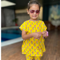 Thumbnail for Sunshine Yellow Floral Print Girl’s Kaftan Co-ord Set