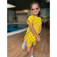Thumbnail for Sunshine Yellow Floral Print Girl’s Kaftan Co-ord Set