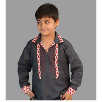Thumbnail for Basic Blue Cotton Laycra Denim Designer Full Shirt For Boys