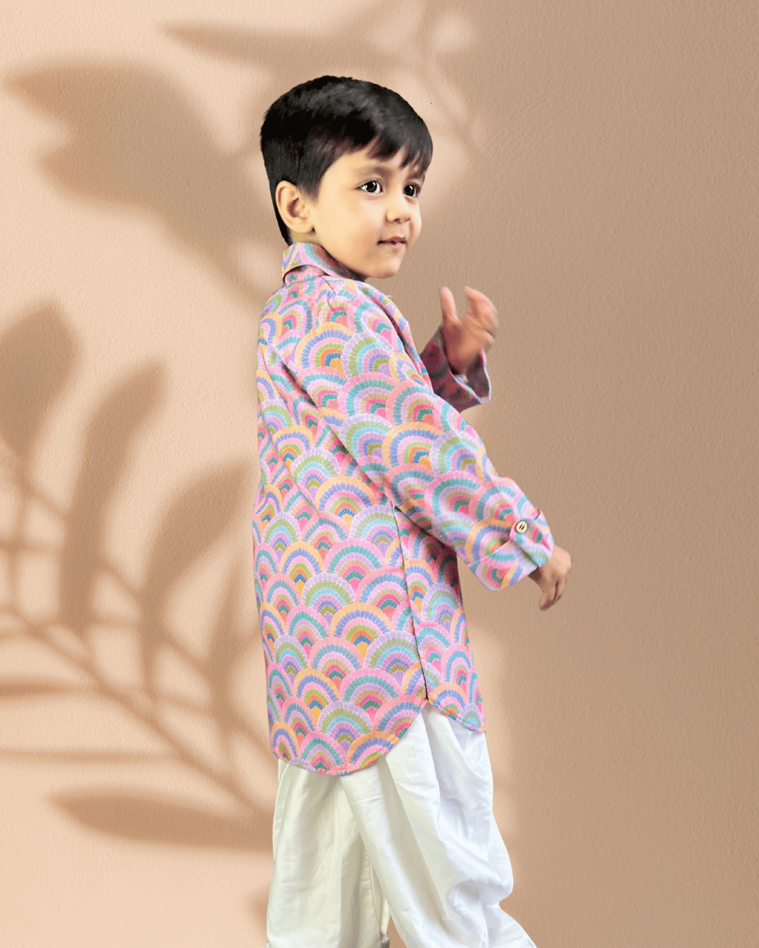 Boys Pink Digital Print Kurta Pajama Set