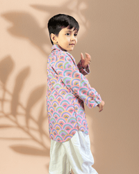 Thumbnail for Boys Pink Digital Print Kurta Pajama Set
