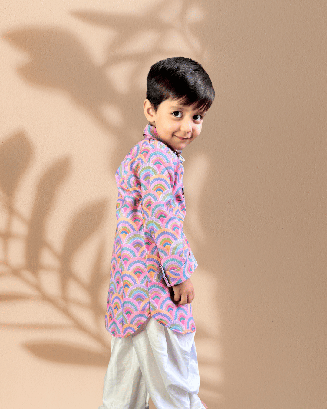 Boys Pink Digital Print Kurta Pajama Set