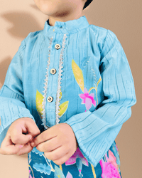 Thumbnail for Sky Blue & White 2 piece Digital Print Kurta Pajama Set For Boys