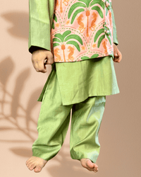 Thumbnail for Green 3 piece Digital Print Kurta Pajama with Printed Nehru Jacket Set