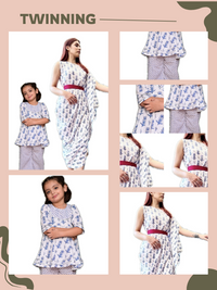 Thumbnail for Mom & Daughter Blue & White Cotton Hand Block Printed Twinning Set Duo