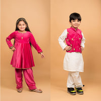 Thumbnail for Boy & Girl Fuchsia Pink Velvet twinning set Duo