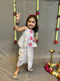 Thumbnail for White Cotton Dhoti Skirt With emroidered Peplum Top