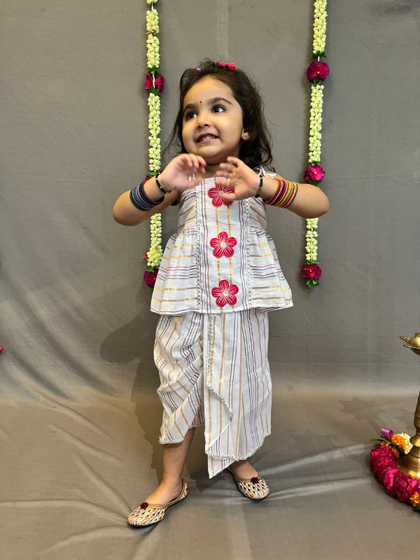 White Cotton Dhoti Skirt With emroidered Peplum Top