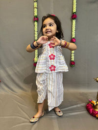 Thumbnail for White Cotton Dhoti Skirt With emroidered Peplum Top