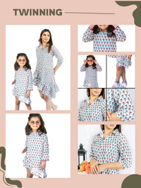 Thumbnail for Mom & Daughter Red & White Floral Cotton Hand Block Printed Twinning Set Duo
