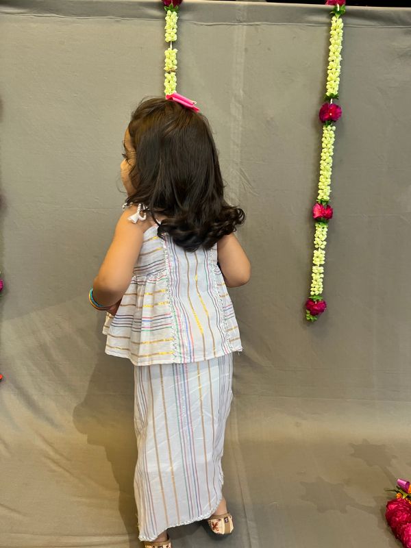 White Cotton Dhoti Skirt With emroidered Peplum Top