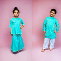 Thumbnail for Boy & Solid Firozi Cotton Handemroidered twinning set Duo