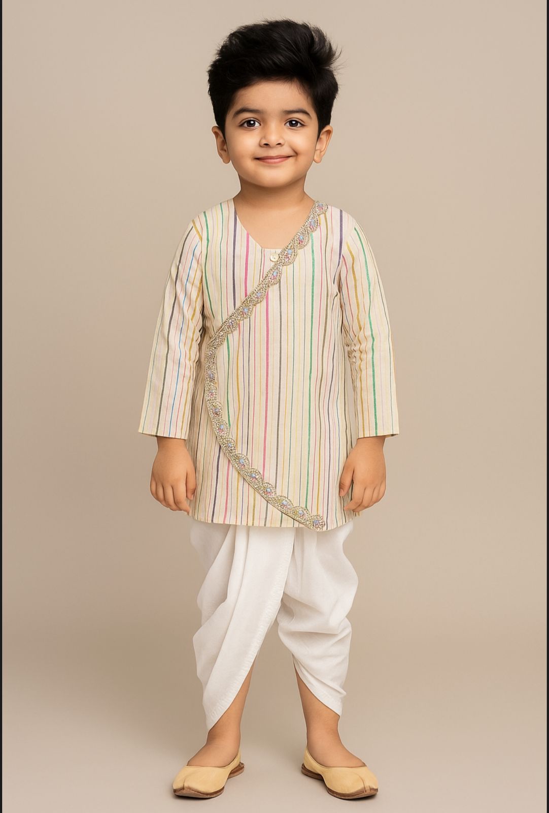 Ivory Lurex Cotton Kurta Dhoti Set