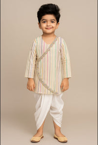 Thumbnail for Ivory Lurex Cotton Kurta Dhoti Set