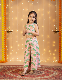 Thumbnail for Peach & Green 2 Piece Digital Palm Print Coord Set For Girls