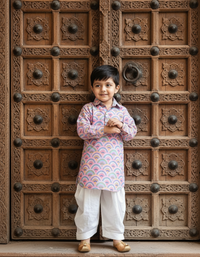 Thumbnail for Pink & White 2 piece Digital Print Kurta Pajama Set for Boys