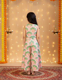 Thumbnail for Peach & Green 2 Piece Digital Palm Print Coord Set For Girls
