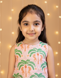 Thumbnail for Peach & Green 2 Piece Digital Palm Print Coord Set For Girls