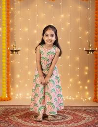Thumbnail for Peach & Green 2 Piece Digital Palm Print Coord Set For Girls