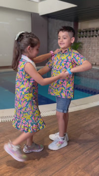 Boy & Girl Cotton handblock print multicolour twinning set Duo