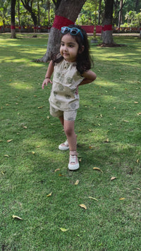 Beige Mushroom Block Print Cotton Lycra Unisex Co-ord Set