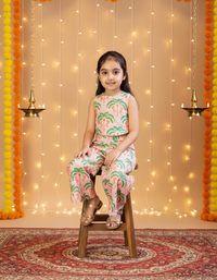 Thumbnail for Peach & Green 2 Piece Digital Palm Print Coord Set For Girls
