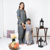 Thumbnail for Mom & Daughter Grey Yellow Shibori Cotton Twinning Set Duo