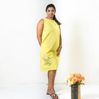 Thumbnail for Lemon Yellow Embroidered Sleeveless Shift Dress for Women